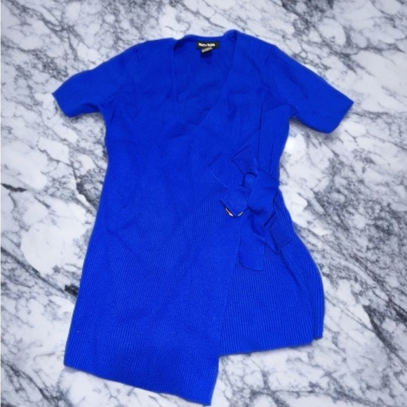 SELECT + TREND Royal Blue Ribbed Knit Wrap Top w/ Bow - Picture 2 of 4